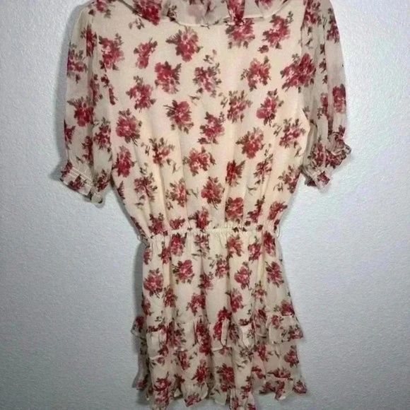 PAIGE Women Silk Floral Ruffle Mini Dress Cream Red Short Sleeve XS - Picture 5 of 6